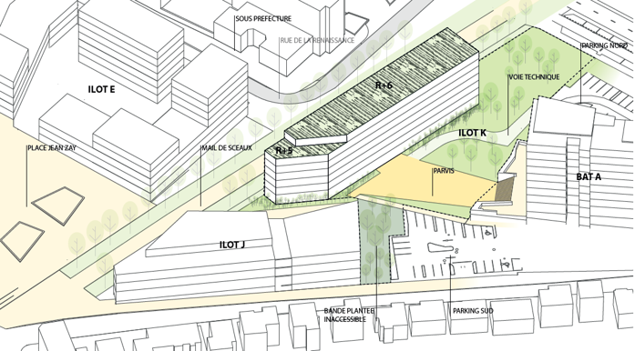 Plan construction d’une résidence universitaire de 215 logements (Îlot K) à Antony.