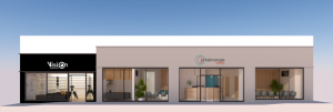Vue 3d façade bureau ménagement magasin Ophtalmologie Express à Reims.